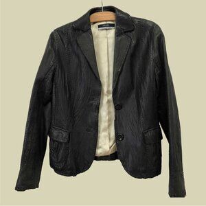 Crinkled Leather Blazer Jacket